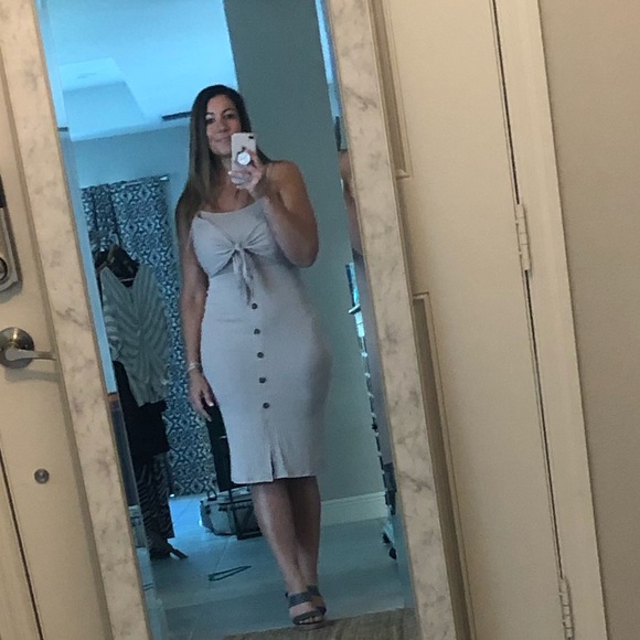 Tan Knit Body-con Dress - Picture 1 of 2